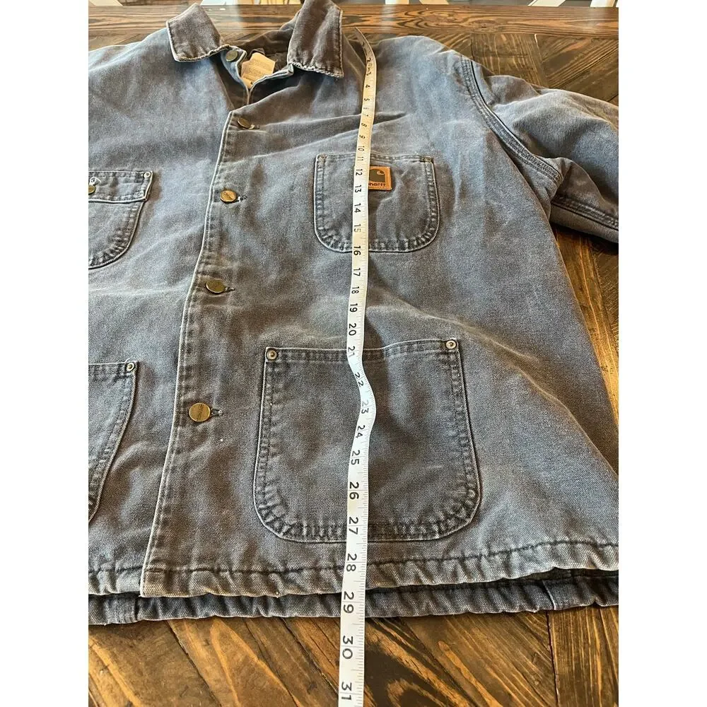 VTG Carhartt CO2PLT Blanket Lined Chore Jacket Men 2XL Aztec Grunge Blue Collar